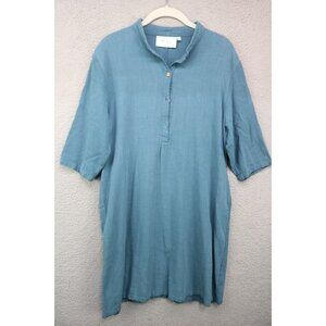 Meomua 3/4 Sleeve Linen Blend Shirt Dress-Large-Breathable-Pockets-Lagenlook